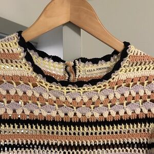 Ulla Johnson Crochet Striped Top - peach, cream, yellow, lavender, black
